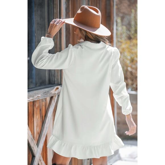CUPSHE White Collared Puff Sleeve Mini Shirt Dress NWT SIZE LARGE - Picture 3 of 5